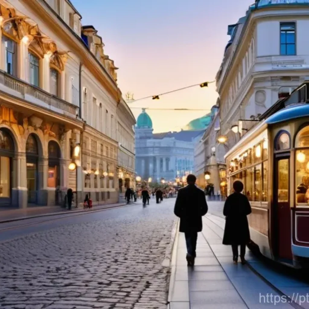 오스트리아에서 살기 좋은 도시 - **Prompt: "A vibrant street scene in Vienna, Austria, at dusk. Elegant people, dressed in stylish bu...