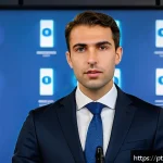 오스트리아의 유명 정치인 - A young, charismatic European male politician in his 30s, dressed in a modern dark suit and tie, con...