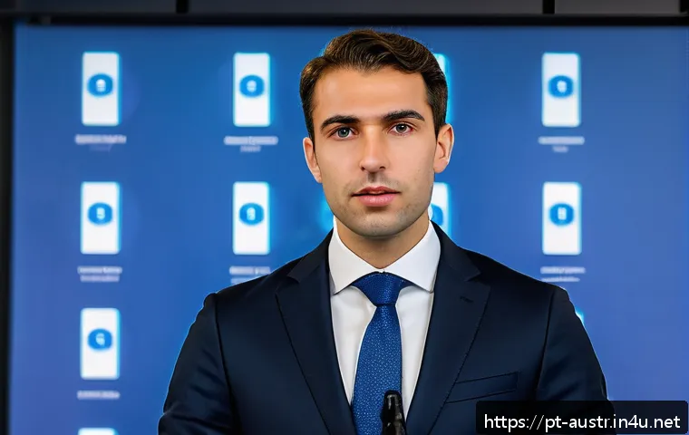 오스트리아의 유명 정치인 - A young, charismatic European male politician in his 30s, dressed in a modern dark suit and tie, con...