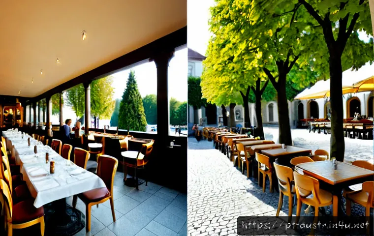 오스트리아 vs 독일 문화 차이 - Photorealistic split-scene cultural comparison of Austria and Germany: a refined Viennese coffeehous...